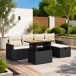 Durable 6-Piece Garden Sofa Set in Black Rattan