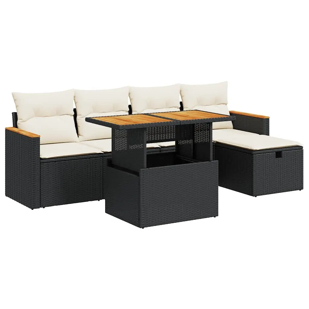 Garden Sofa Set PE Rattan 6 Piece Outdoor Furniture Patio Seating Black