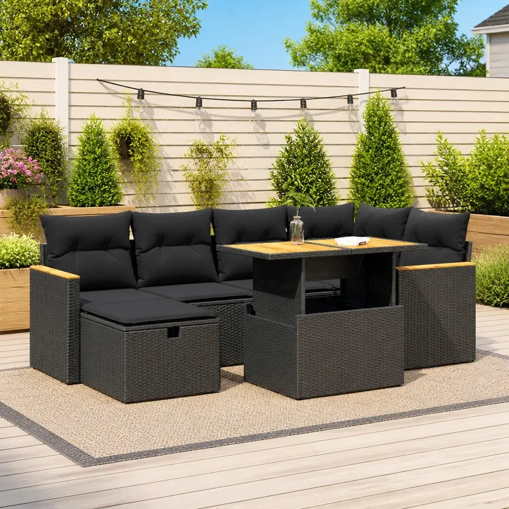 Garden Sofa Set PE Rattan 8 Piece Outdoor Furniture Black Patio Lounge