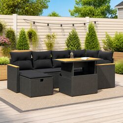 8 Piece Black Poly Rattan Garden Sofa Set