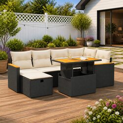 Durable 8 Piece Black Garden Sofa Set for Outdoor Use