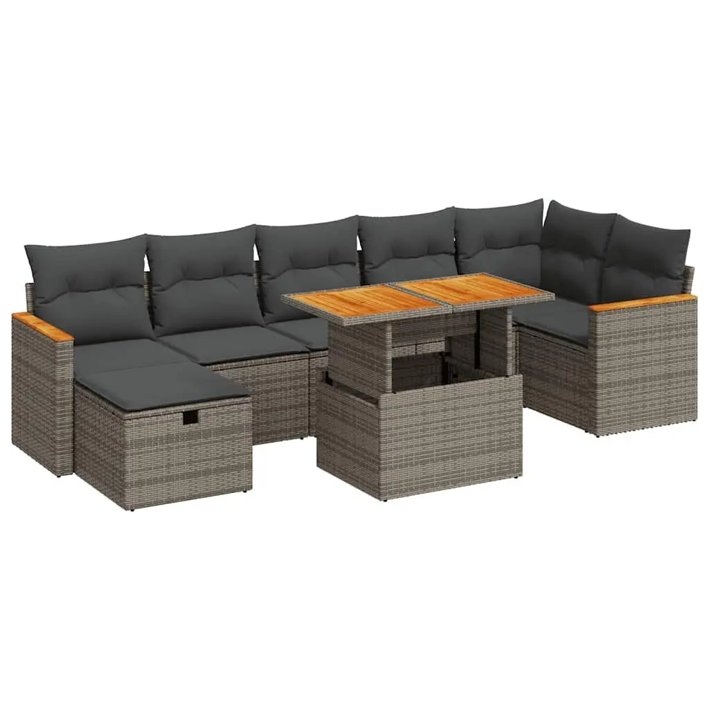 Garden Sofa Set PE Rattan 5 Piece Outdoor Furniture Grey with Storage Cushions