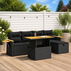 Durable 6 Piece Black Rattan Garden Sofa Set