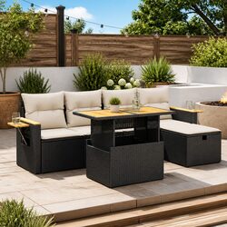 Stylish 6-Piece Black Poly Rattan Garden Sofa Set