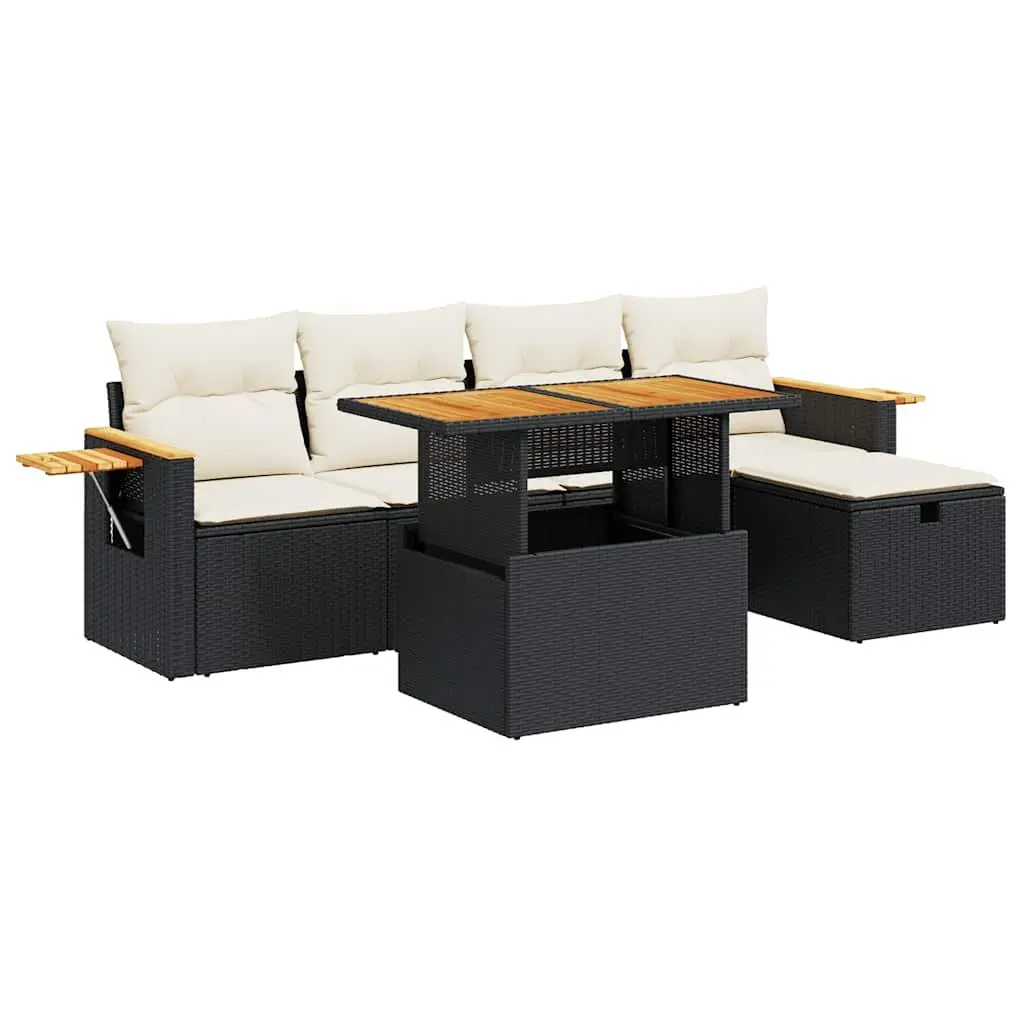 Garden Sofa Set PE Rattan 6 Piece Outdoor Furniture Black Patio Lounge
