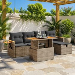 Premium 6-Piece Grey Poly Rattan Garden Sofa Set