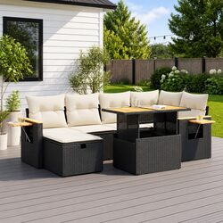 8 Piece Outdoor Patio Sectional Sofa Set in Black Rattan