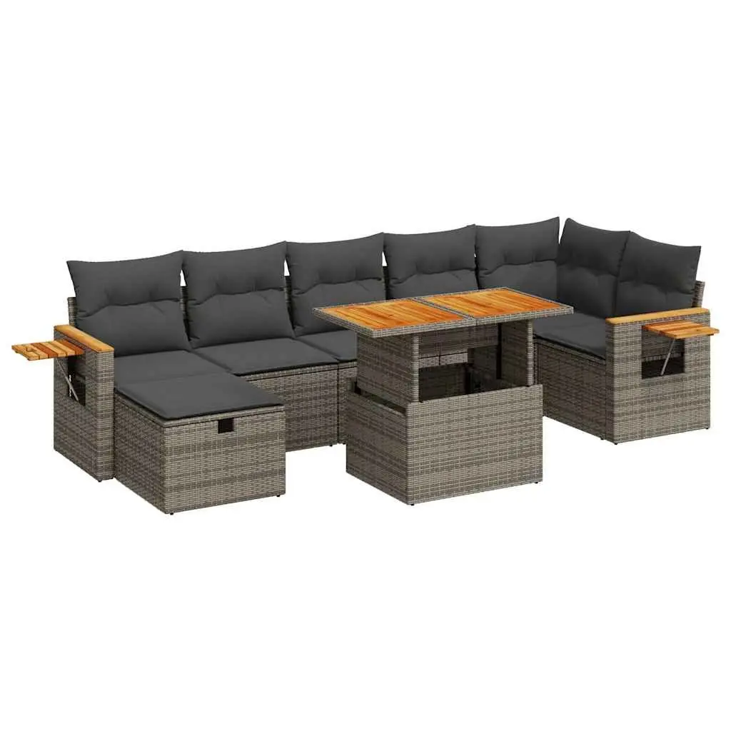 Garden Sofa Set PE Rattan 5 Piece Grey Outdoor Furniture Patio Sectional with Storage Cushions