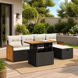 Durable 6 Piece Garden Sofa Set with Storage in Black