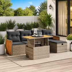 6-Piece Garden Sofa Set with Storage Cushions in Grey