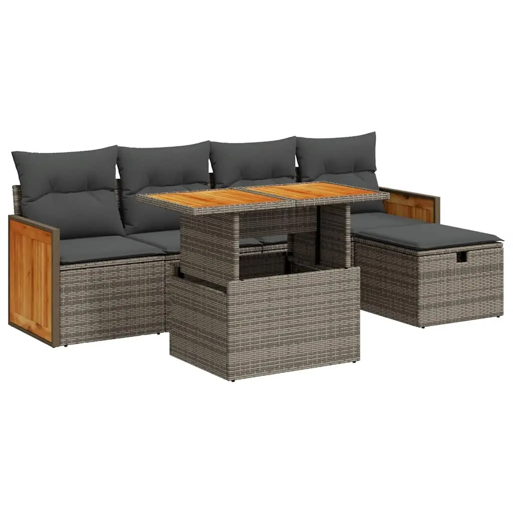 6-Piece Garden Sofa Set with Storage Cushions in Grey