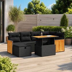 8 Piece Black Rattan Garden Sofa Set with Cushions and Storage
