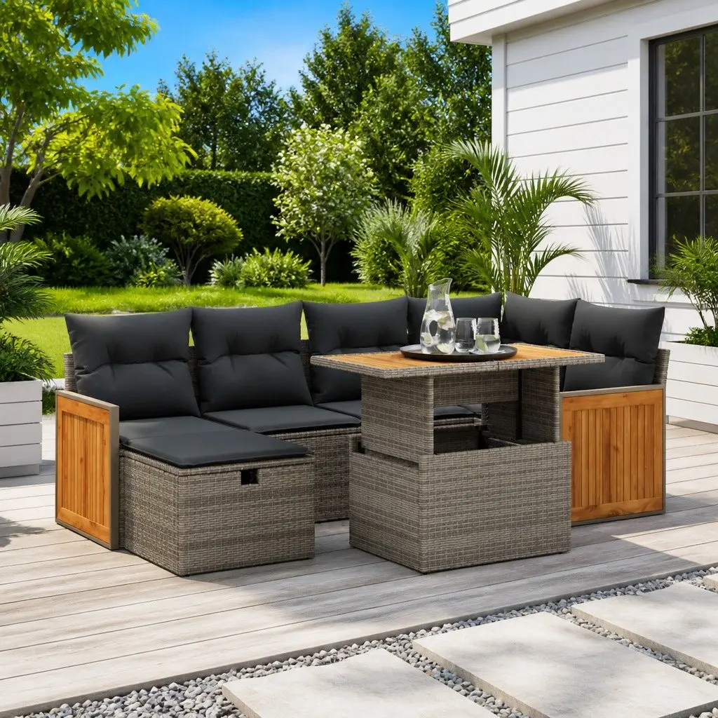 8-Piece Grey Outdoor Sofa Set with Durable PE Rattan