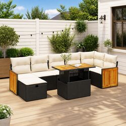 5-Piece Black Poly Rattan Garden Sofa Set with Storage