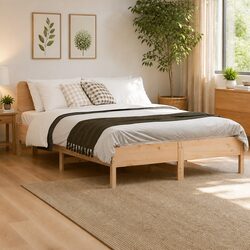 High-Quality Solid Pine Bed Frame 135x190 cm with Slatted Base