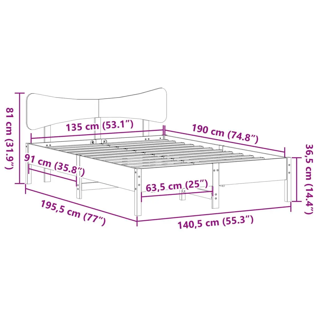 Solid Pine Bed Frame 135x190 cm with Slatted Base
