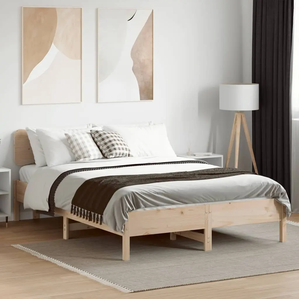 Solid Pine Bed Frame 135x190 cm with Slatted Base