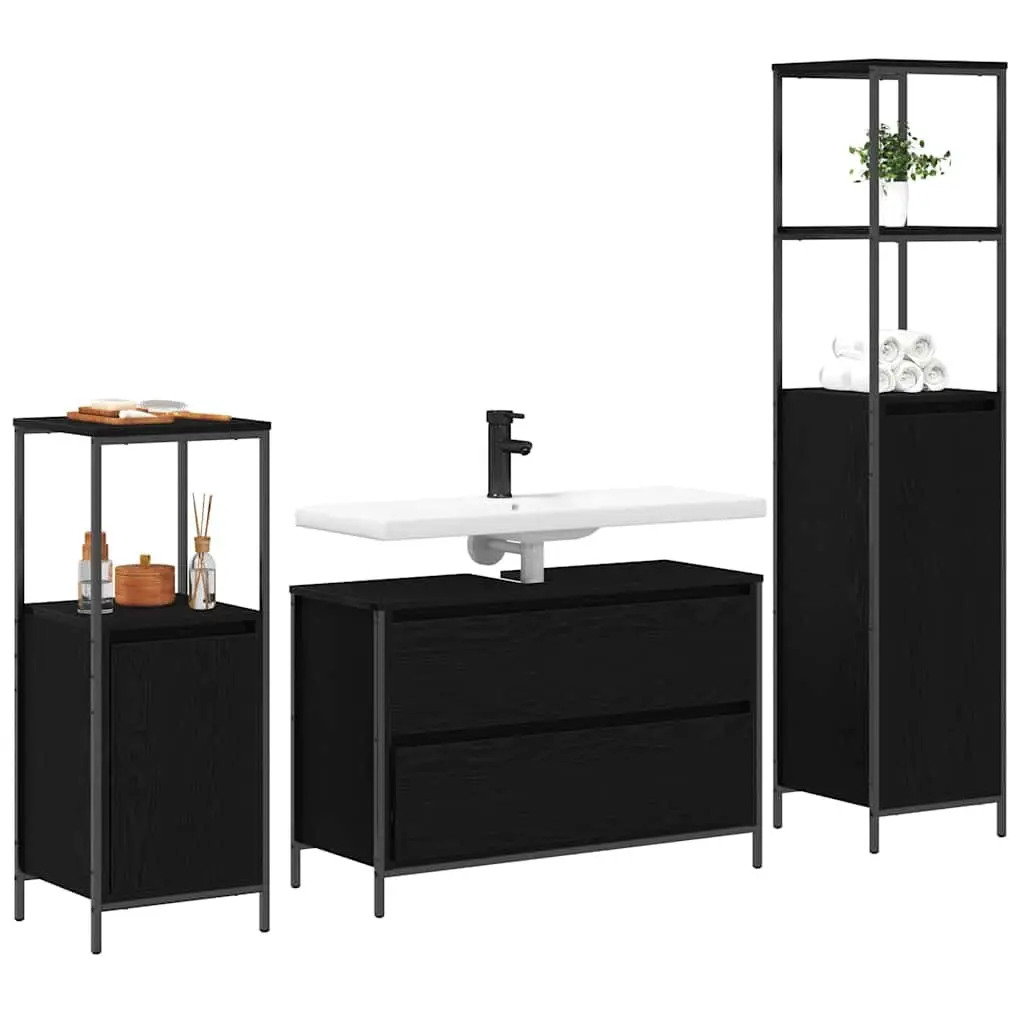 Bathroom Furniture Set Engineered Wood Black Oak 3 Piece