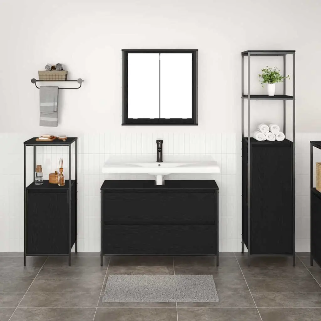 Bathroom Furniture Set Engineered Wood Black Oak 3 Piece