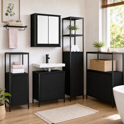 5-Piece Black Bathroom Furniture Set with Storage Units