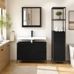 Black Storage Cabinet Bathroom Vanity Unit 2-Piece Set