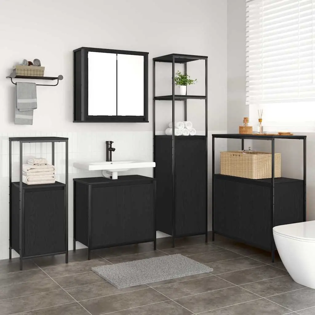 Bathroom Furniture Set Engineered Wood 5 pcs Black Oak