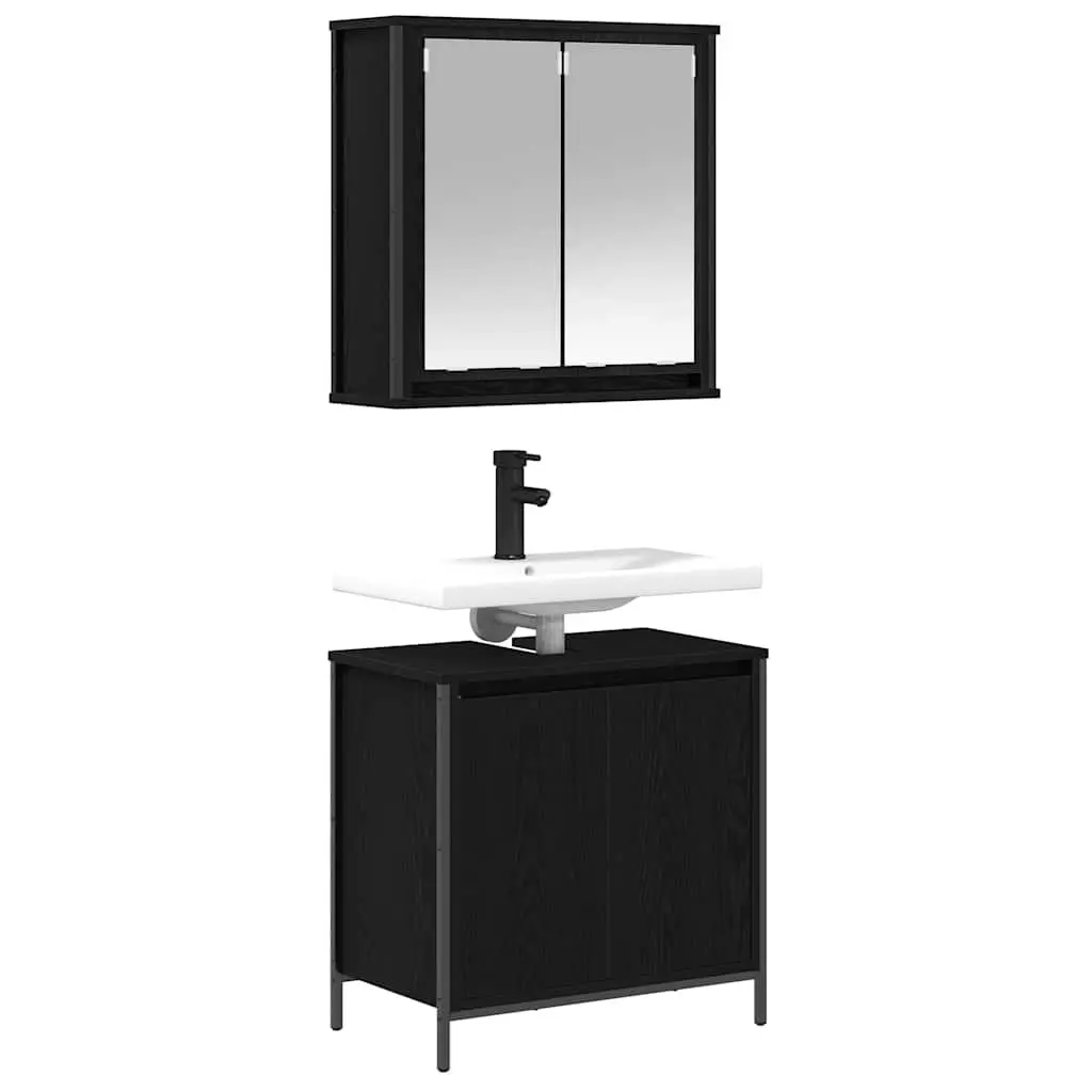 Bathroom Vanity Unit Engineered Wood 2 Piece Set Black
