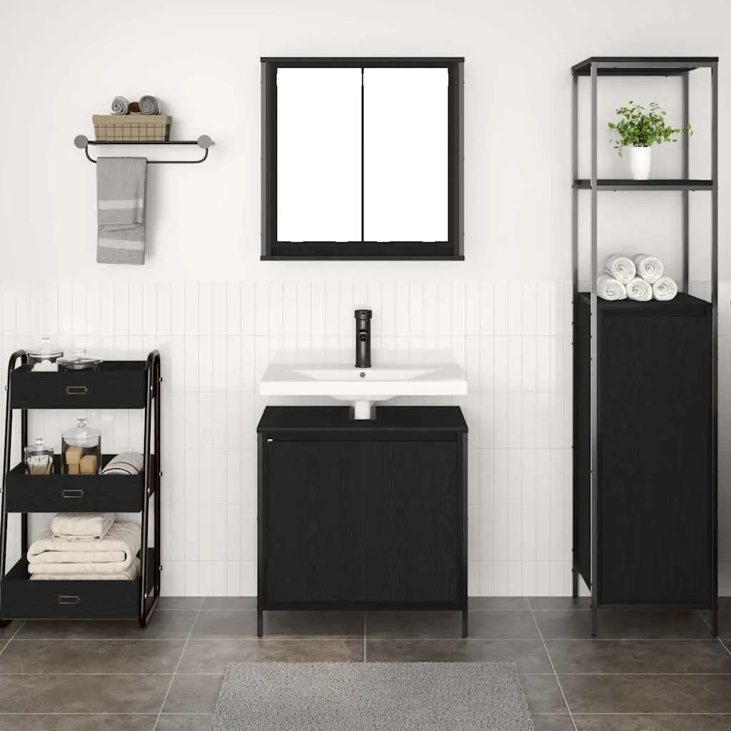 Bathroom Vanity Unit Engineered Wood 2 Piece Set Black