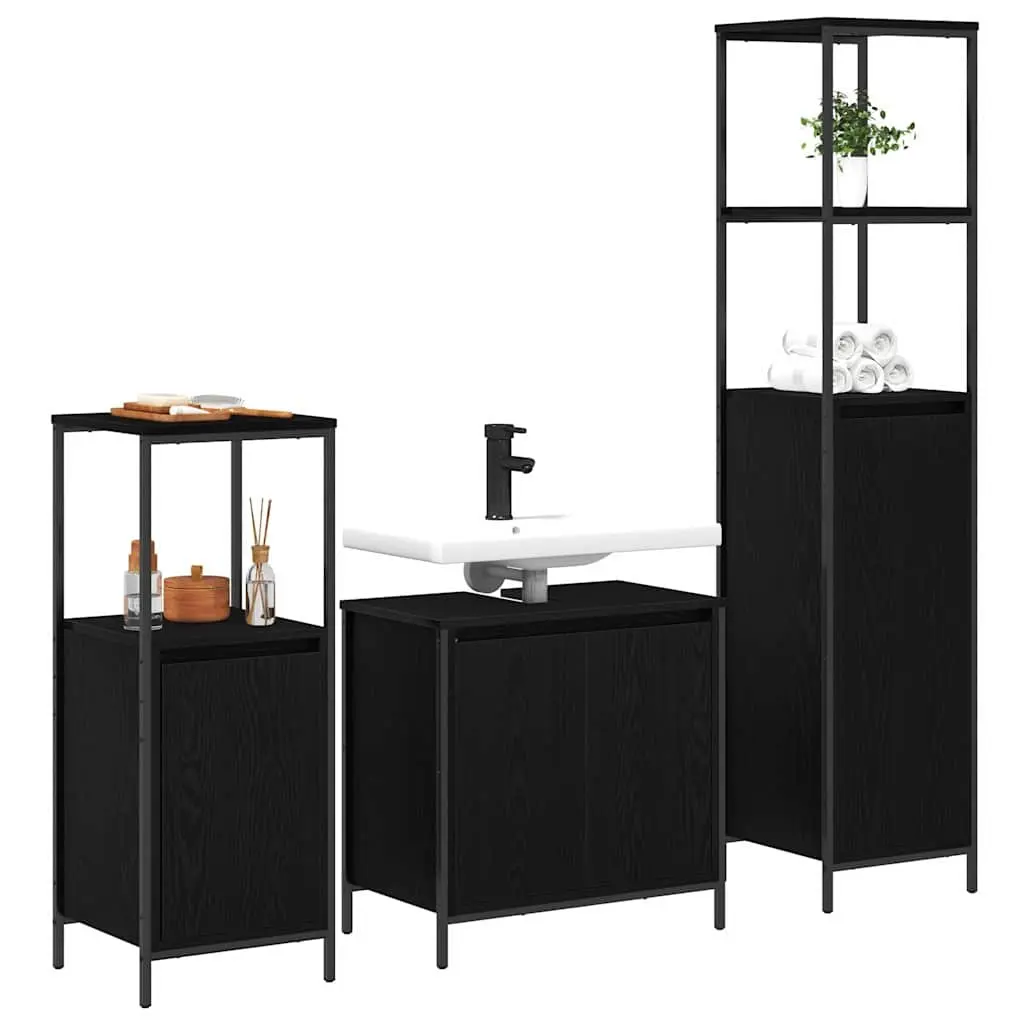 Black Oak Bathroom Vanity Unit 3 Piece Storage Set