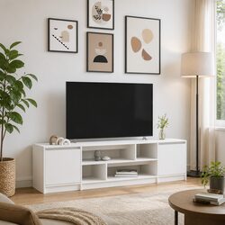 Sturdy White TV Cabinet with Ample Storage Space