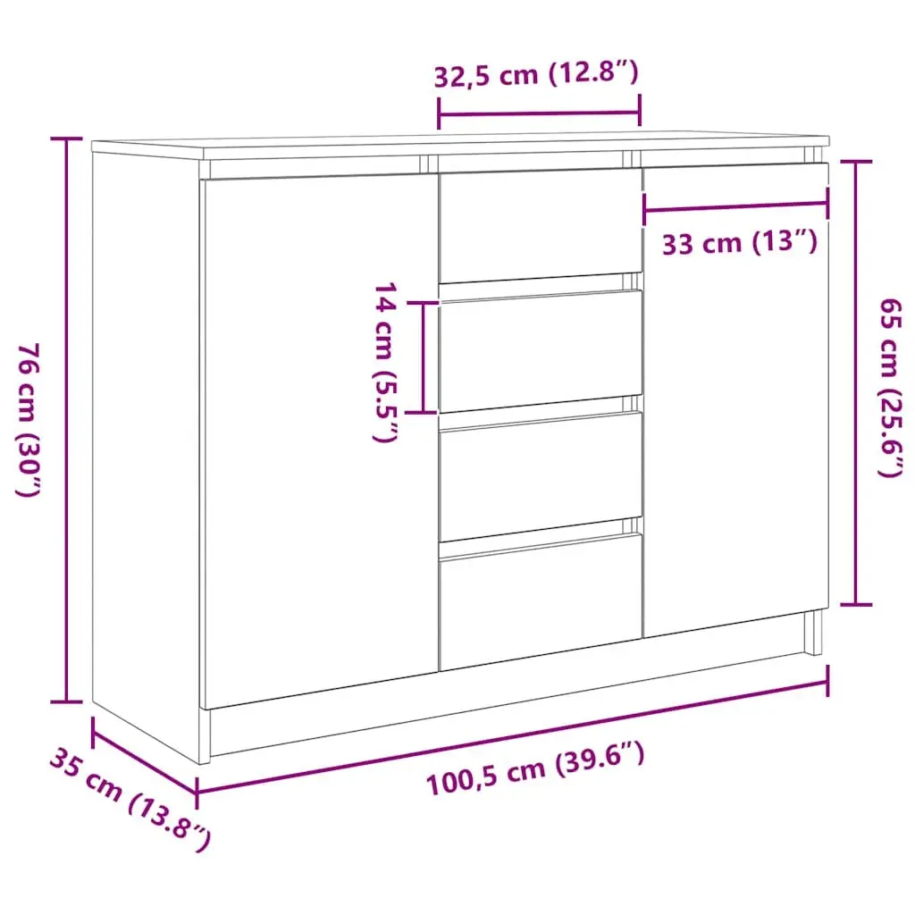Sideboard Engineered Wood 100.5 x 35 x 76 cm Brown Sonoma Oak