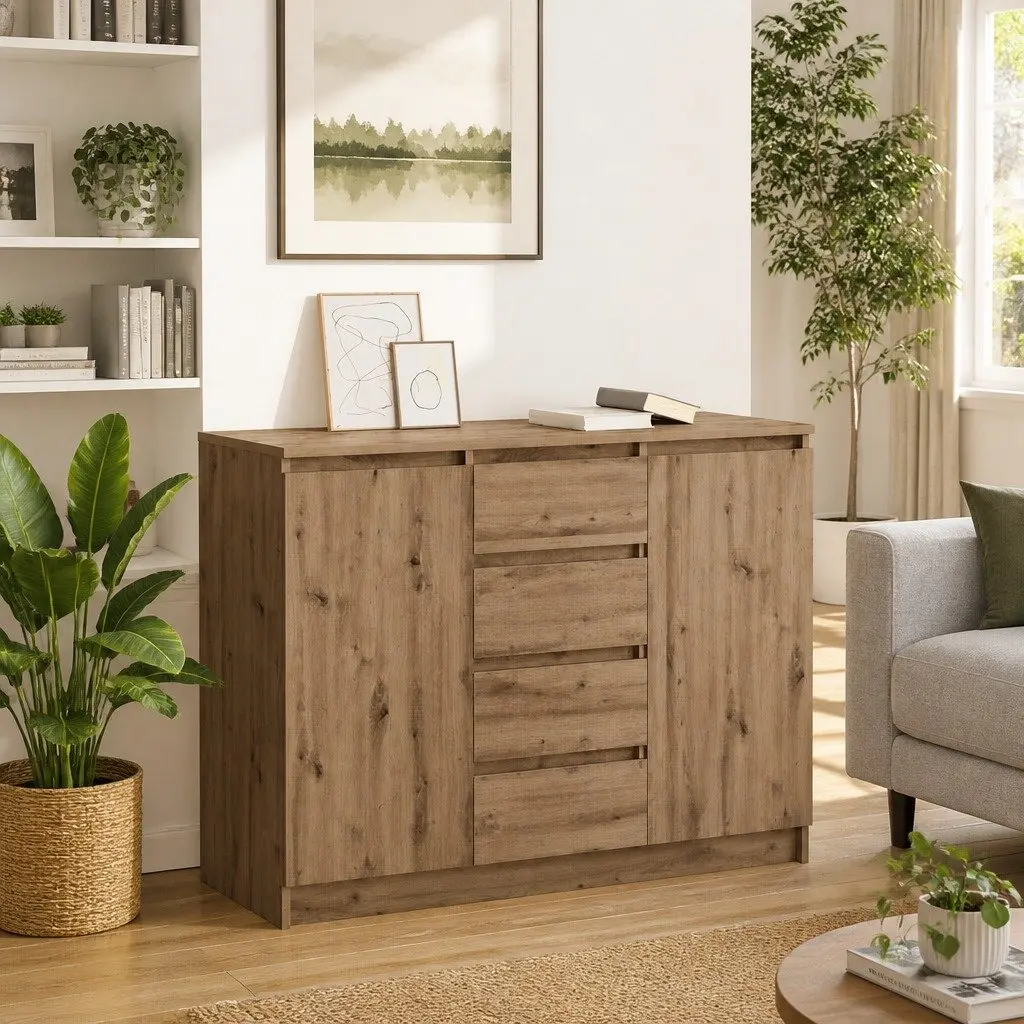 Sideboard Storage Cabinet Engineered Wood 100.5cm x 35cm x 76cm Brown