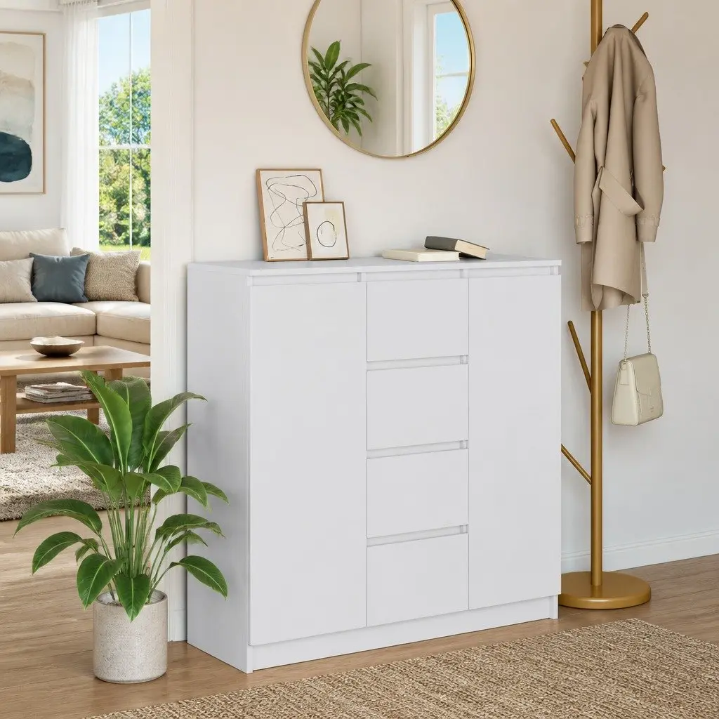 White Sideboard with Drawers and Shelves