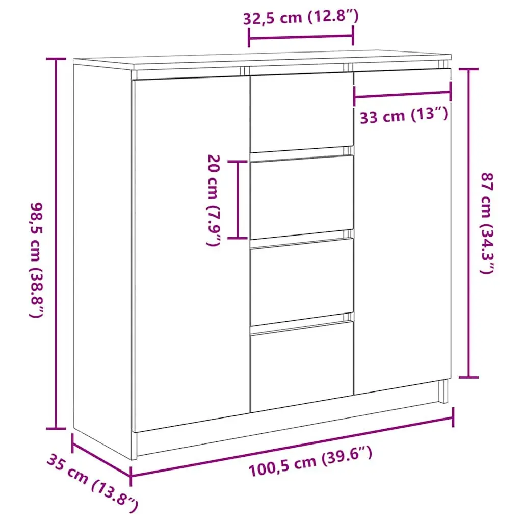 White Sideboard with Drawers and Shelves