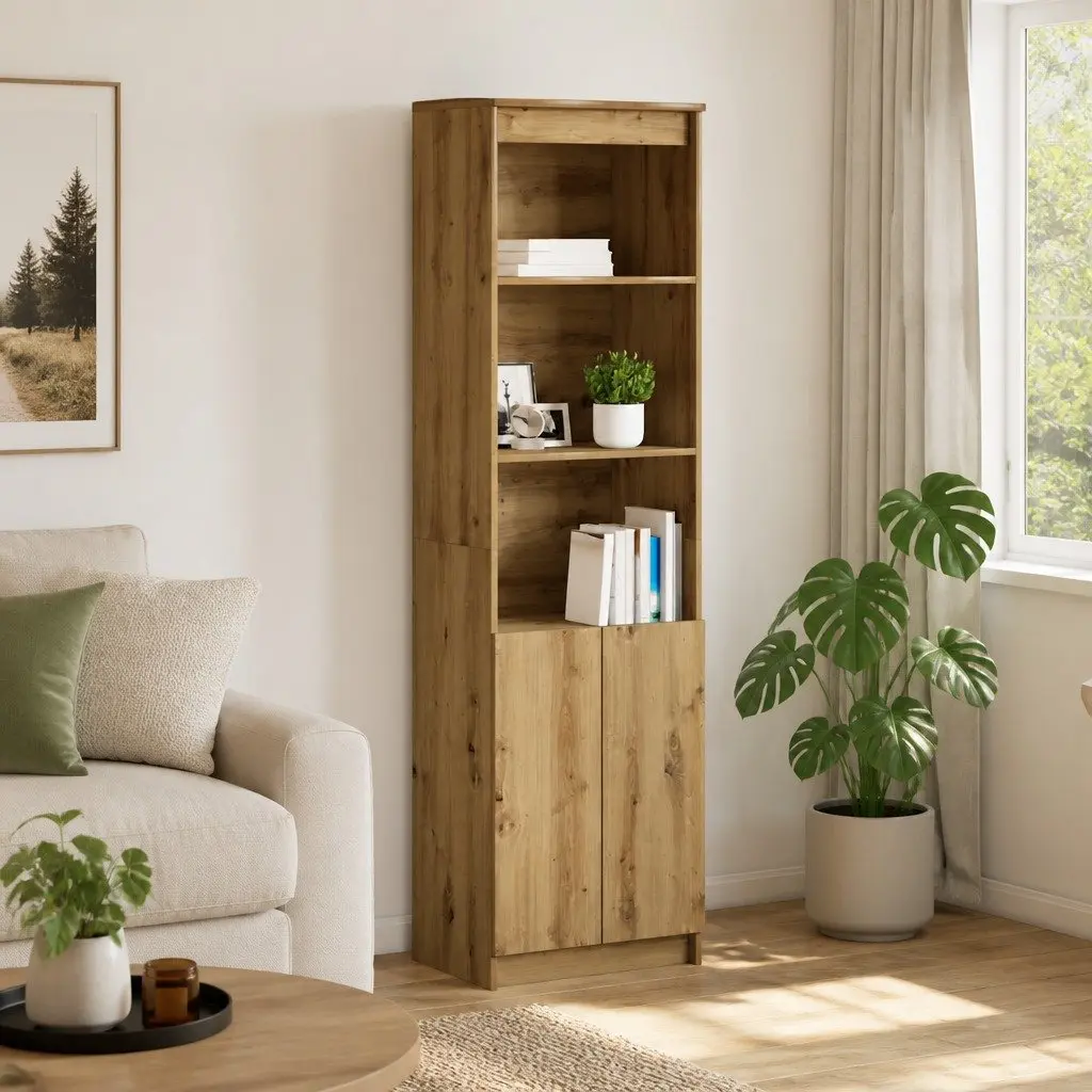 Brown Engineered Wood Highboard Storage Cabinet