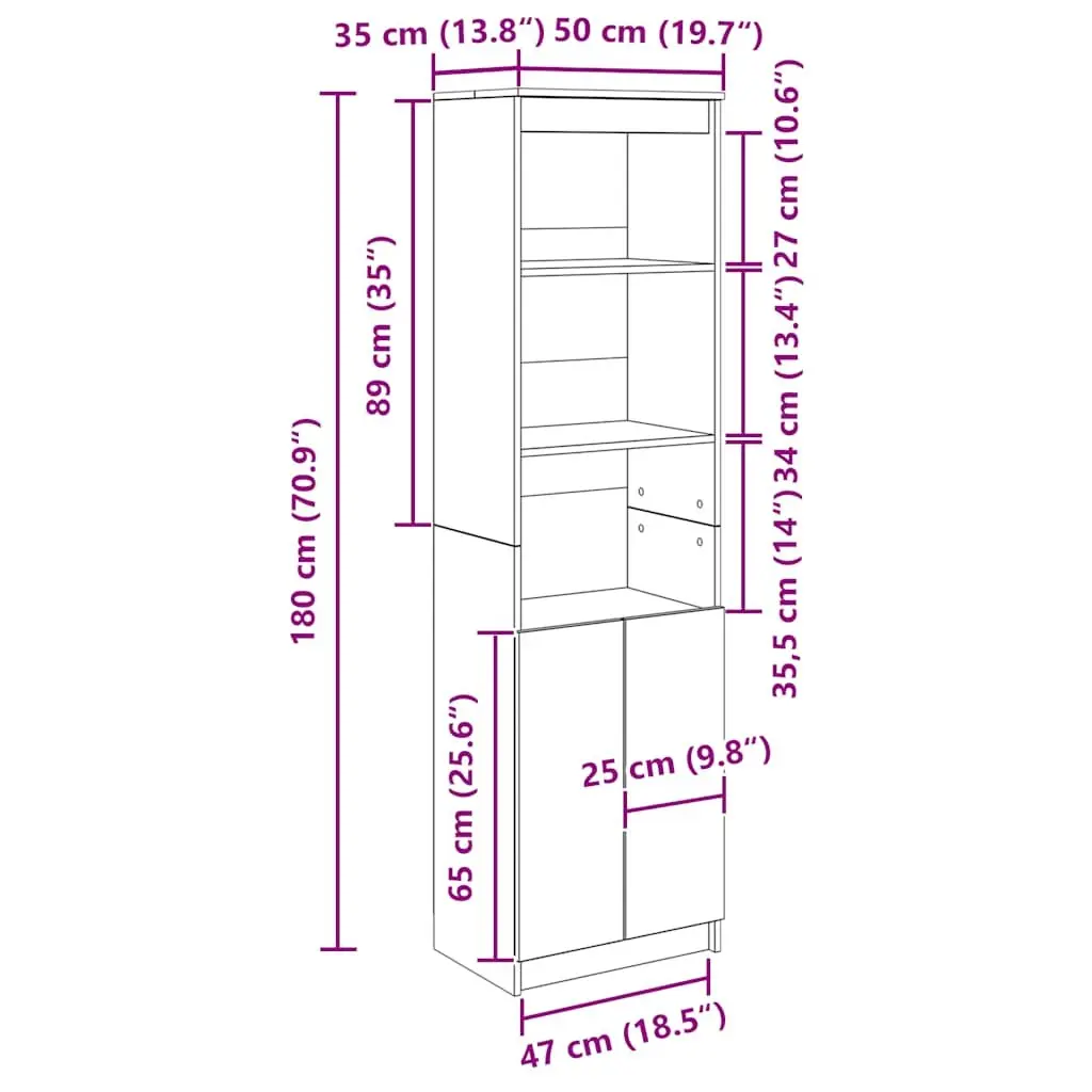 Brown Engineered Wood Highboard Storage Cabinet