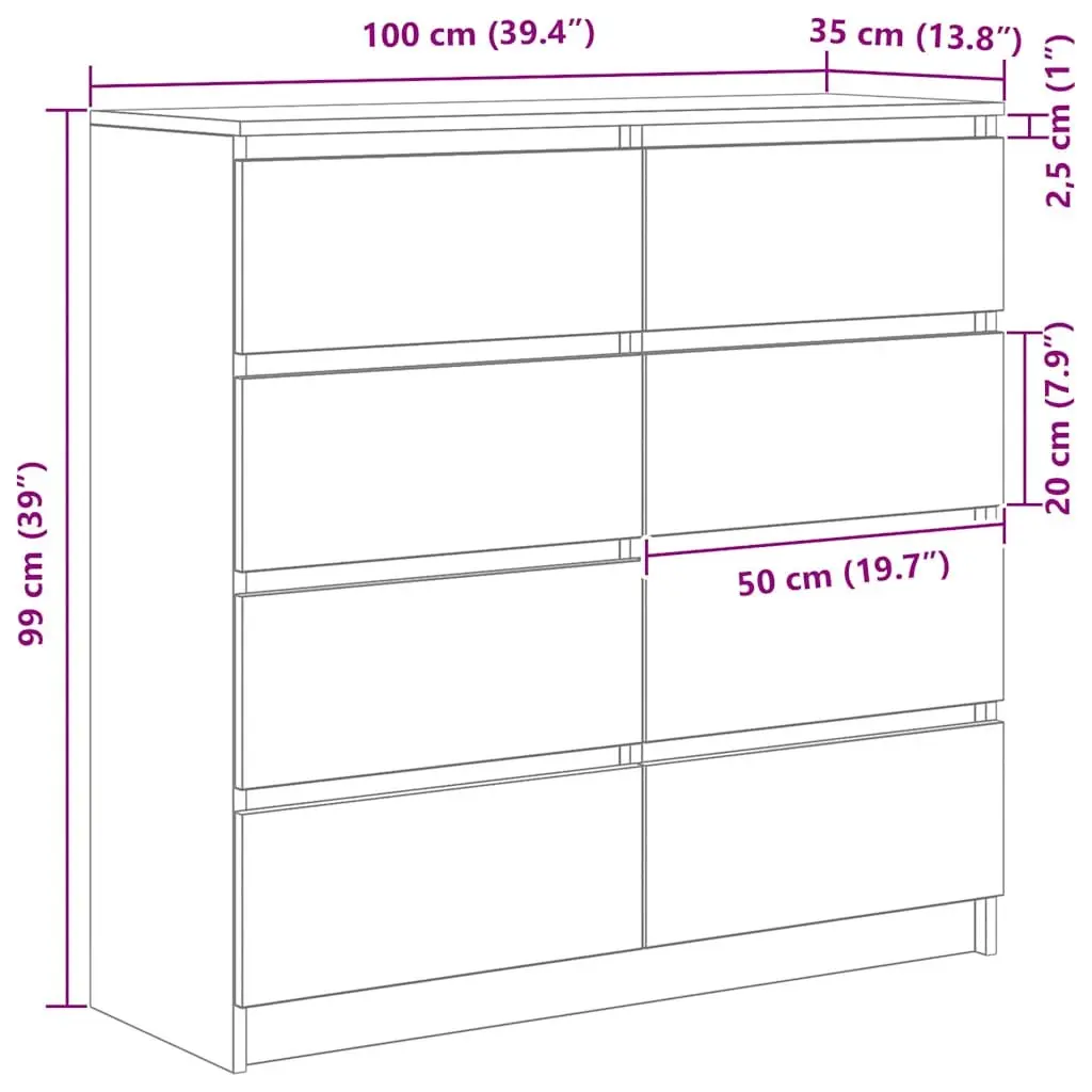Brown Engineered Wood Sideboard Buffet 100x35x99cm