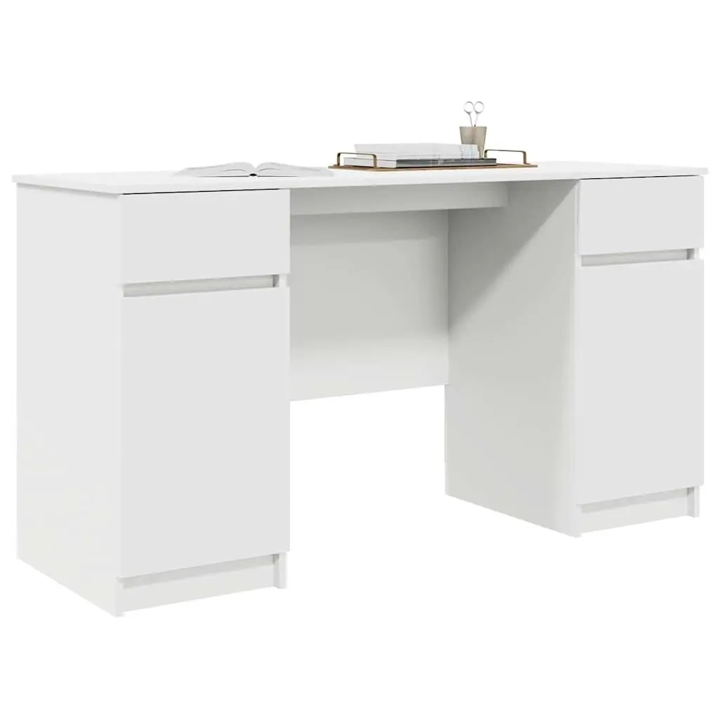 White Engineered Wood Desk with Drawer Storage Modern Home Office Workspace
