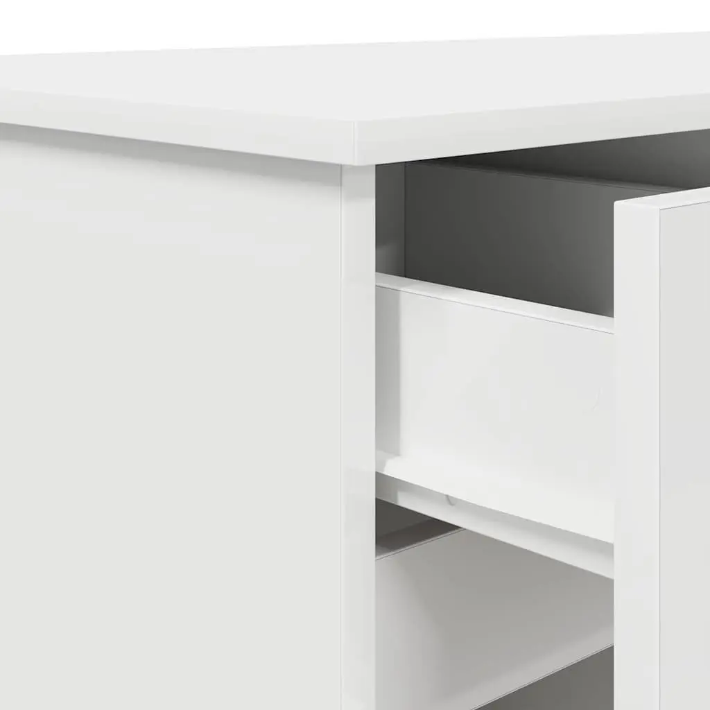 White Engineered Wood Desk with Drawer Storage Modern Home Office Workspace