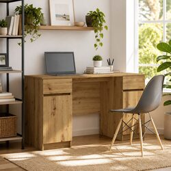 Brown Writing Desk with Storage Shelves and Drawers