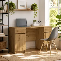 Brown Writing Desk with Storage Shelves and Drawers