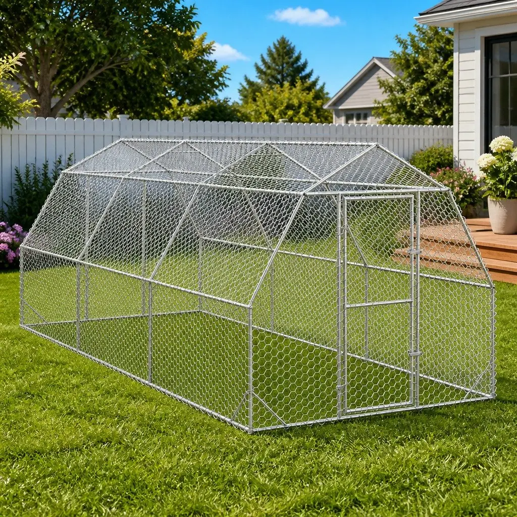 Chicken Run Enclosure Galvanised Steel 2.5x6x2.25m Silver Hexagonal Mesh