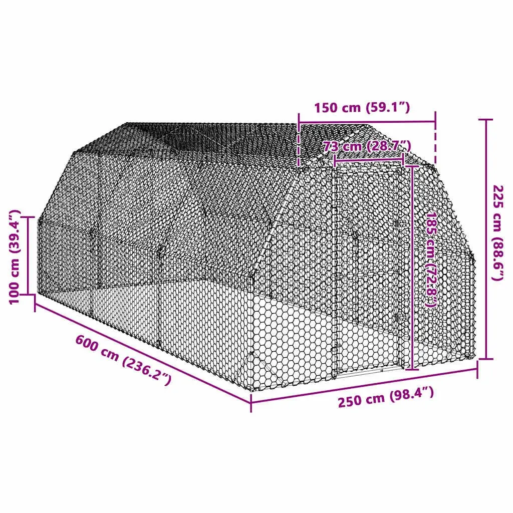 Chicken Run Enclosure Galvanised Steel 2.5x6x2.25m Silver Hexagonal Mesh