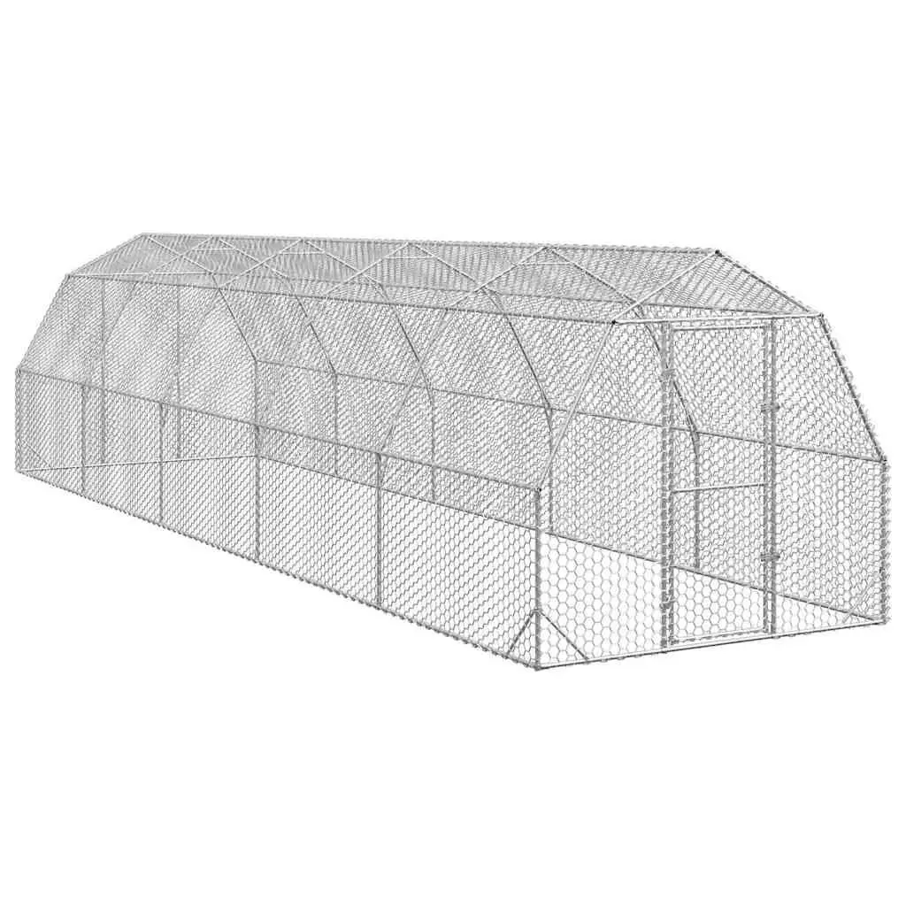 Chicken Run Galvanised Steel 2.5x10x2.25m Silver Hexagonal Mesh Poultry Enclosure