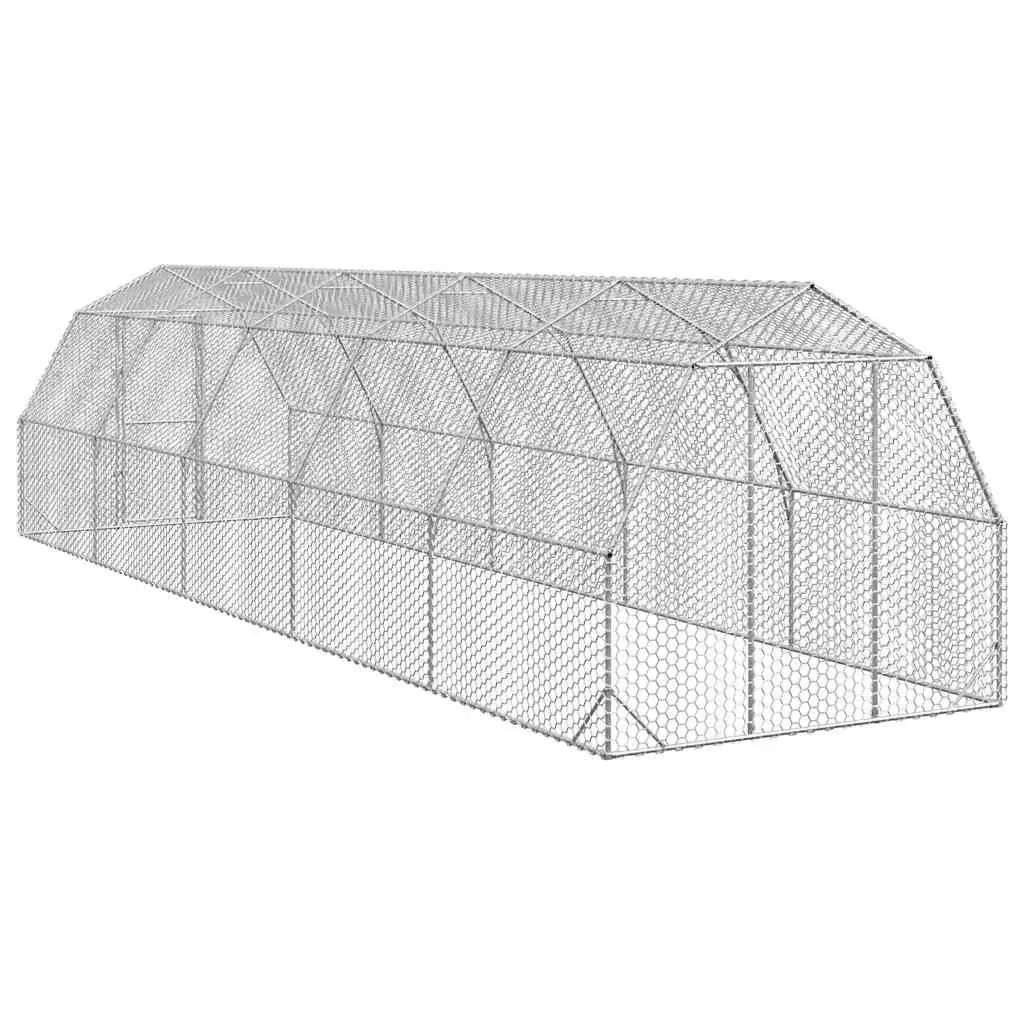 Chicken Run Galvanised Steel 2.5x10x2.25m Silver Hexagonal Mesh Poultry Enclosure