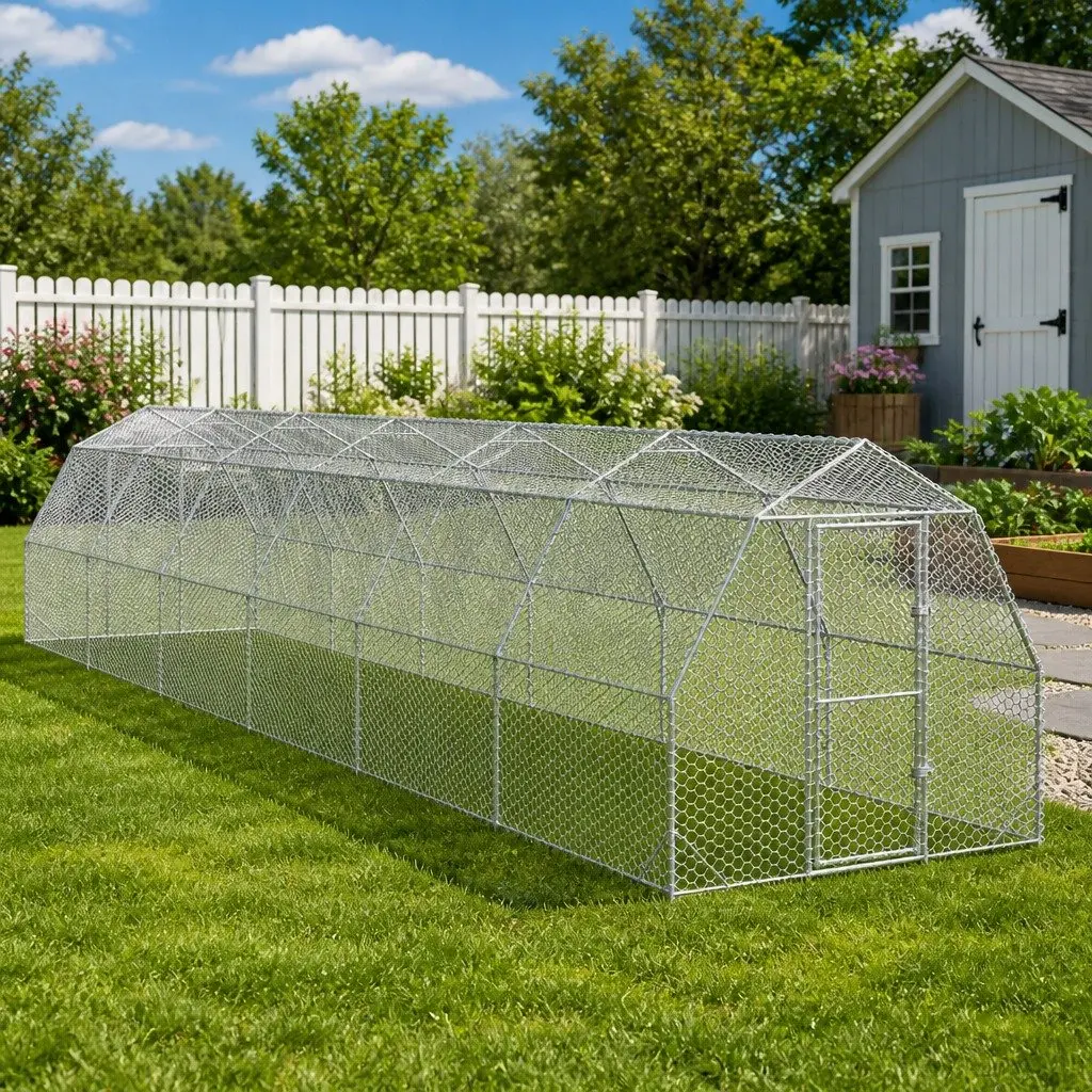 Chicken Run Galvanised Steel 2.5m x 12m x 2.25m Silver Hexagonal Mesh