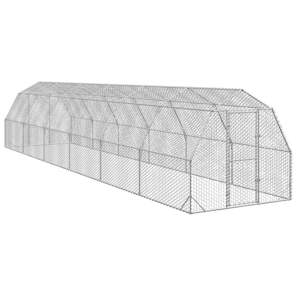 Chicken Run Galvanised Steel 2.5m x 12m x 2.25m Silver Hexagonal Mesh