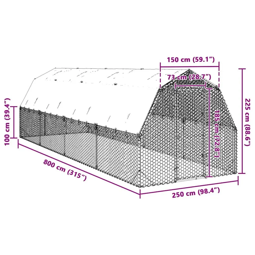 Chicken Run with Roof Walk-In Coop Hexagonal Mesh Large Poultry Enclosure
