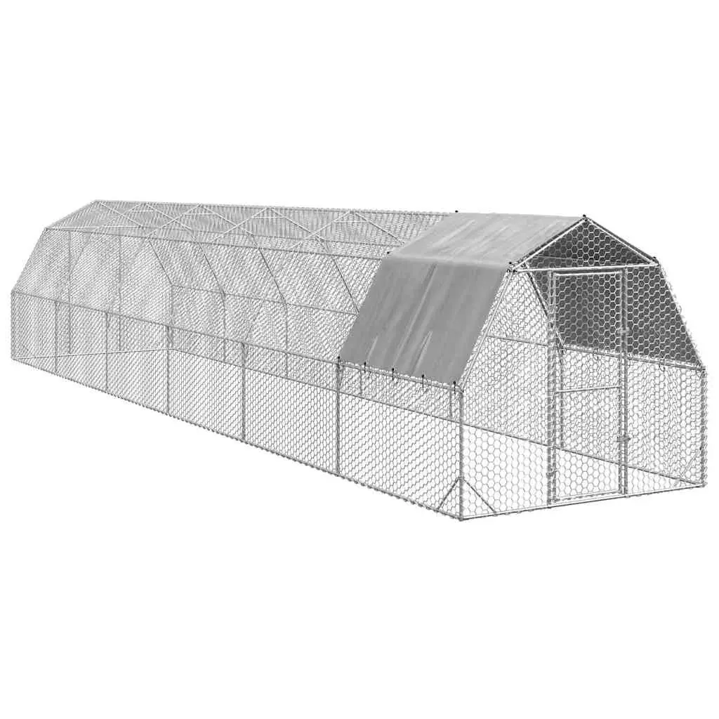 Chicken Run Galvanised Steel Frame Large Enclosure Water-Resistant Roof Silver