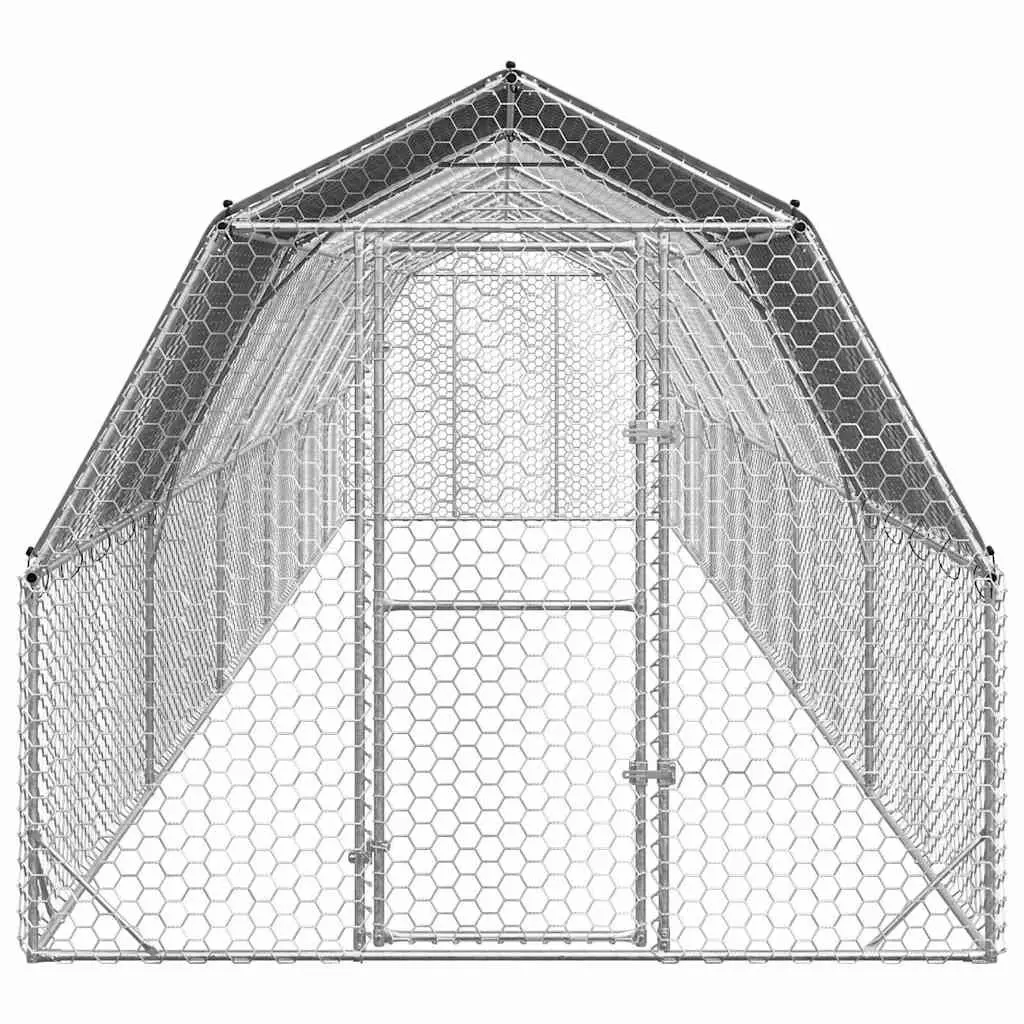 Chicken Run Galvanised Steel Frame Large Enclosure Water-Resistant Roof Silver